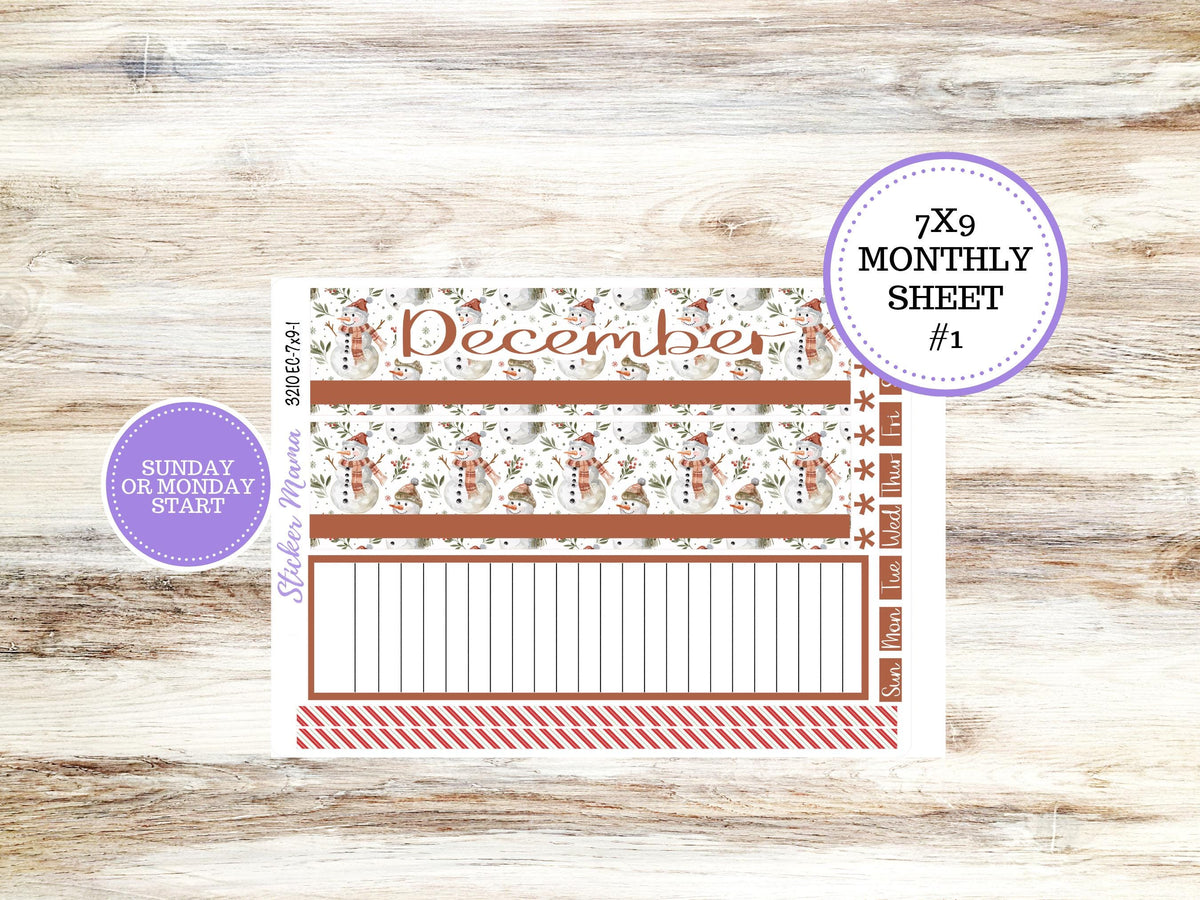 Erin Condren Monthly Planner Sticker Kit 3210 | 7X9 | December Frosty Friends | 9-26