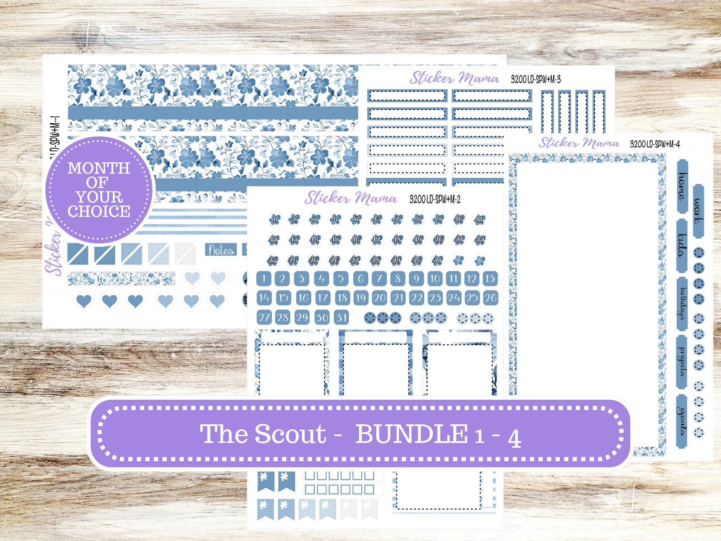 LD Small "The Scout" || PORTRAIT Weekly + Monthly Planner Kit #3200 || Blue Blossom || Laurel Denise Kit Portrait  || 12-25