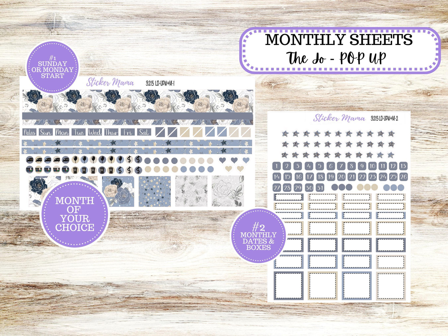 Laurel Denise Jo Planner Sticker Kit | Pop-up Week+Month | Month of your Choice Charming Roses #3215 | 12-25