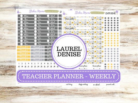 LAUREL DENISE Weekly TEACHER Planner Kit #3109 || Grey and Yellow Floral ||Laurel Denise Kit || Laurel Denise Stickers || May