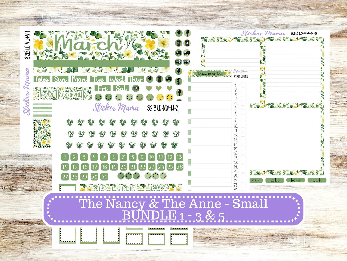LD SMALL "The Anne" & "The Nancy" || MINI Week + Month Planner Kit #3213 || Horizontal Vertical || March Lucky Blossom || 11-25