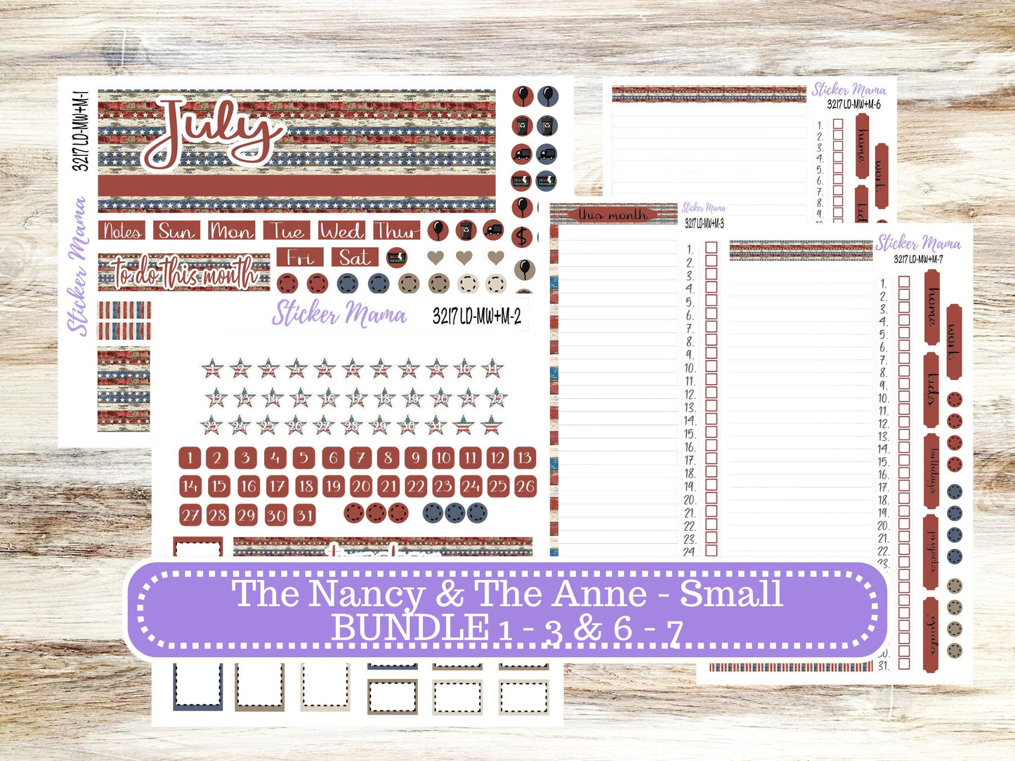 Laurel Denise Small Anne and Nancy Planner Sticker Kit | July Old Glory 3217 | 4-26