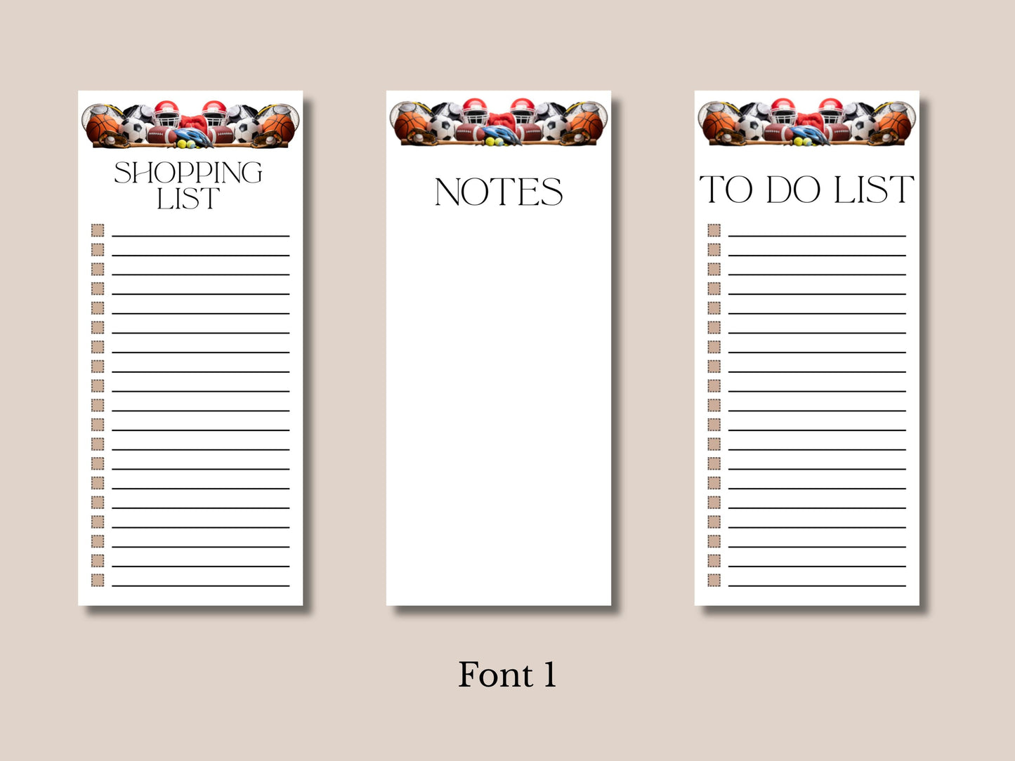 Sporting Spirit - Notepads | Set of Three | 3.5 x 8 | To Do List | Shopping List | Notes