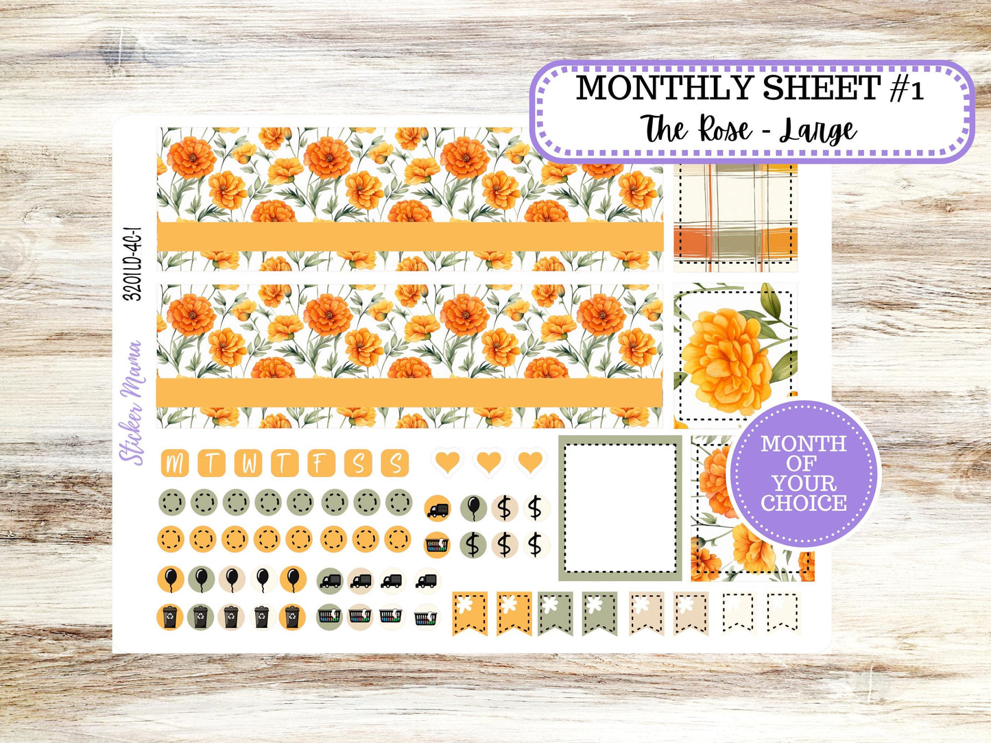 Laurel Denise Large Rose Planner Sticker Kit | 4-COLUMN (formerly project) | Month of your Choice 3201 Fall Colors | 5-26