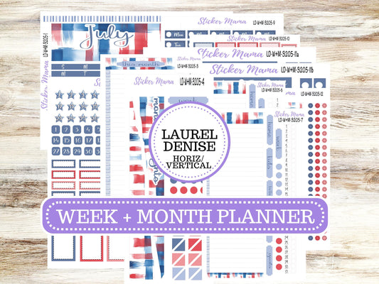 LAUREL DENISE Week + Month PLANNER Monthly Kit #3205 || Laurel Denise Kit || Laurel Denise Horizontal Vertical || Patriotic Festivities