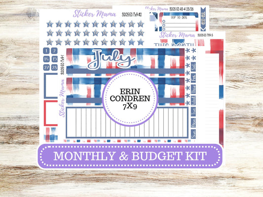 ERIN CONDRE Monthly  Kit-3205 || 7X9 || Patriotic Festivities Stickers  || - ec July Monthly Kit - Monthly Planner Kits - Monthly Budget