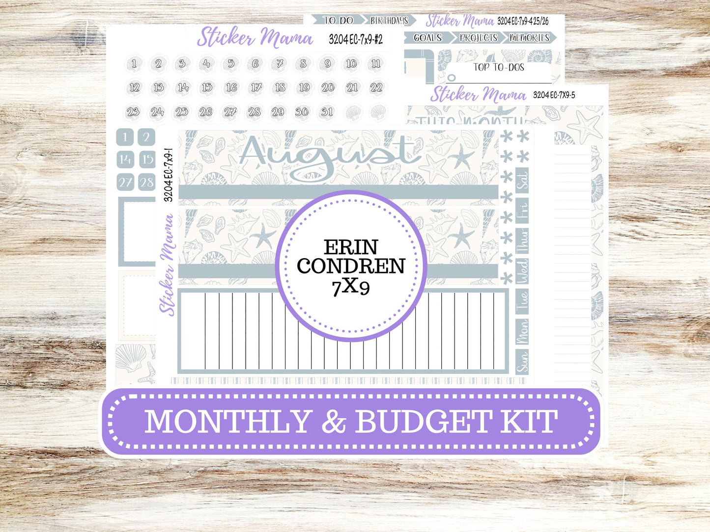 ERIN CONDRE Monthly  Kit-3204 || 7X9 || Coastal Charm Stickers  || - ec August Monthly Kit - Monthly Planner Kits - Monthly Budget