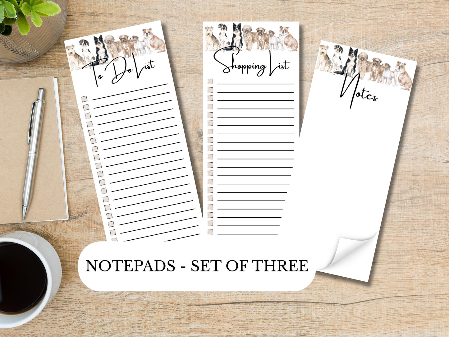 Furry Friends  - Dog Notepads | Set of Three | 3.5 x 8 | To Do List | Shopping List | Notes