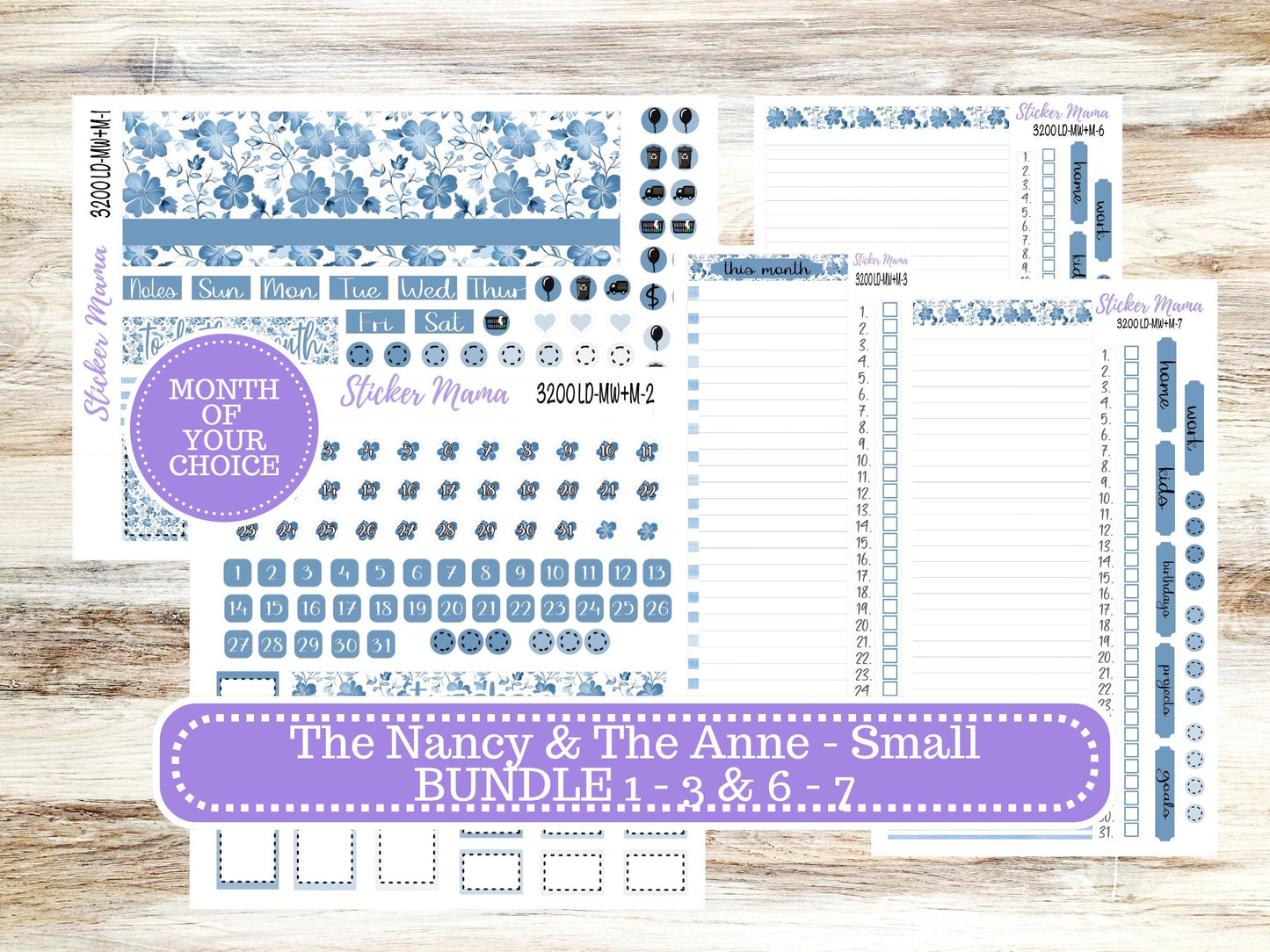 LD SMALL "The Anne" & "The Nancy" || MINI Week + Month Planner #3200 Blue Blossom || Laurel Denise Horizontal Vertical || 11-25