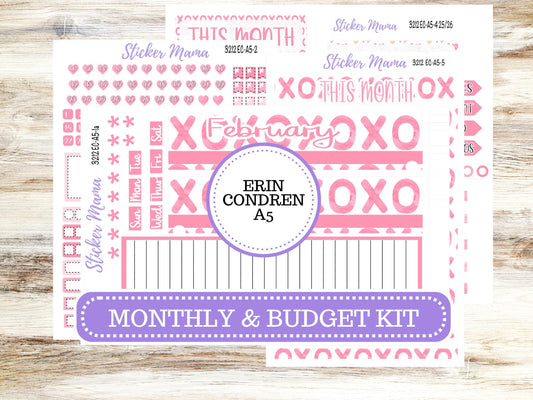 ERIN CONDRE Monthly Kit-3212 || A5 || Love Notes Stickers  || - ec February Monthly Kit - Monthly Planner Kits - Monthly Budget