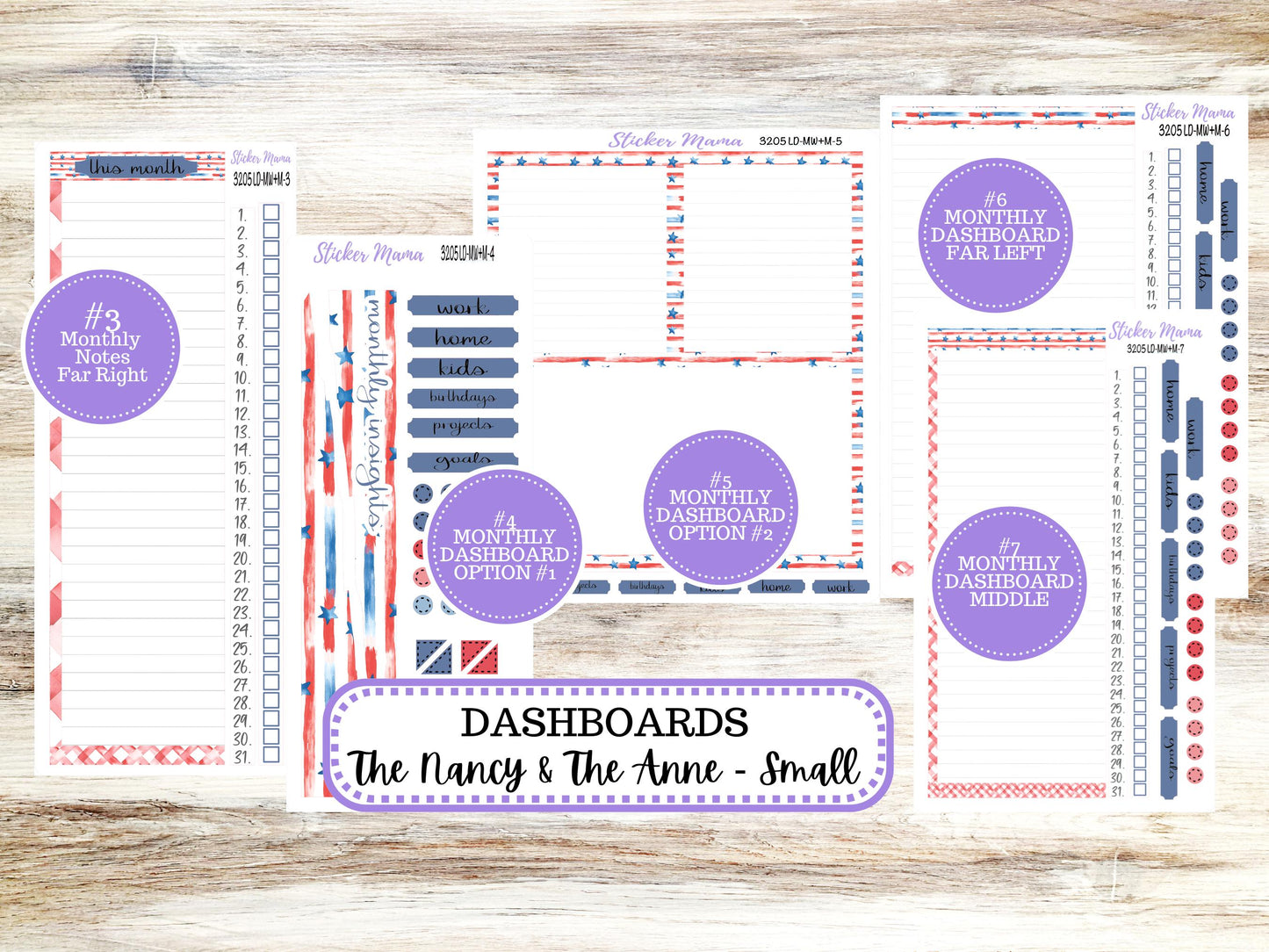 Laurel Denise Small Anne and Nancy Planner Sticker Kit | July Patriotic Festivities 3205 | 4-26
