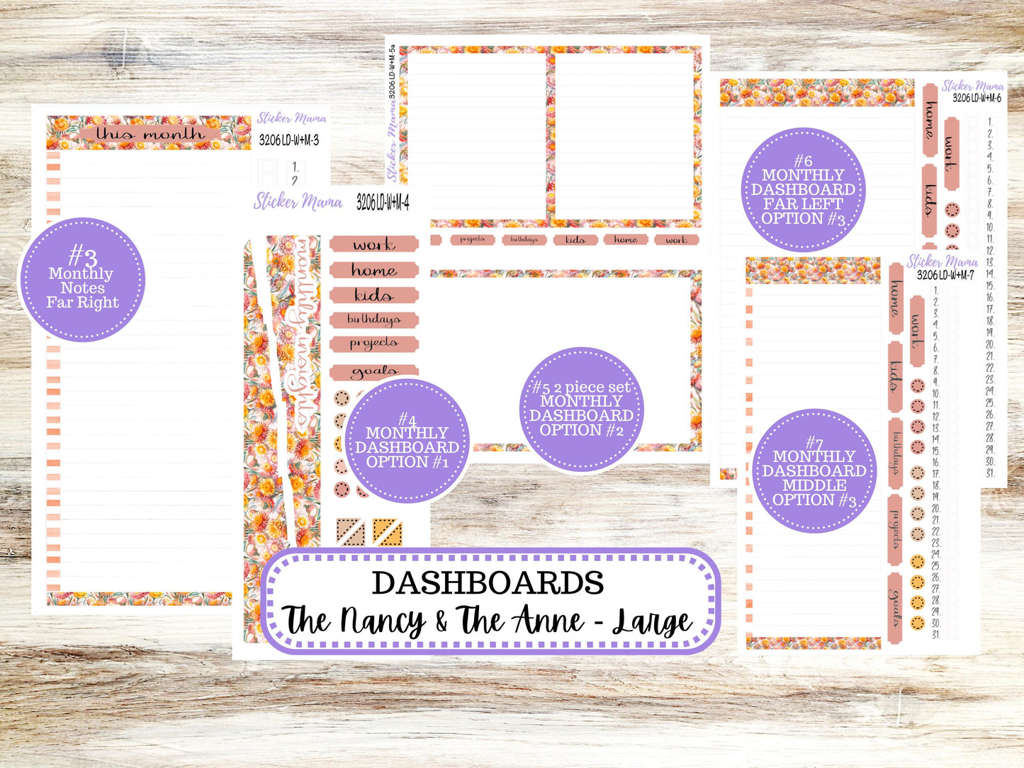 Laurel Denise Large Nancy & Large Anne Planner Sticker Kit | Vertical Horizontal Week + Month | September Sunflower Harvest 3206 | 6-26
