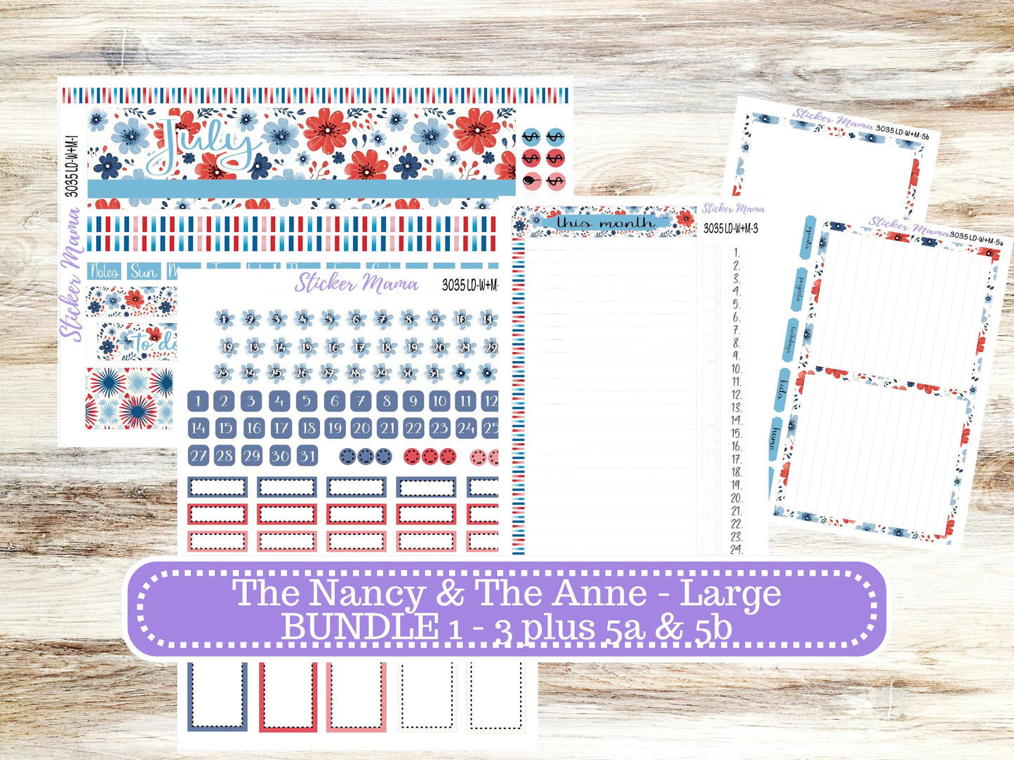 Laurel Denise Large Nancy & Large Anne Planner Sticker Kit | Vertical Horizontal Week + Month | July American Dream 3035 | 4-26