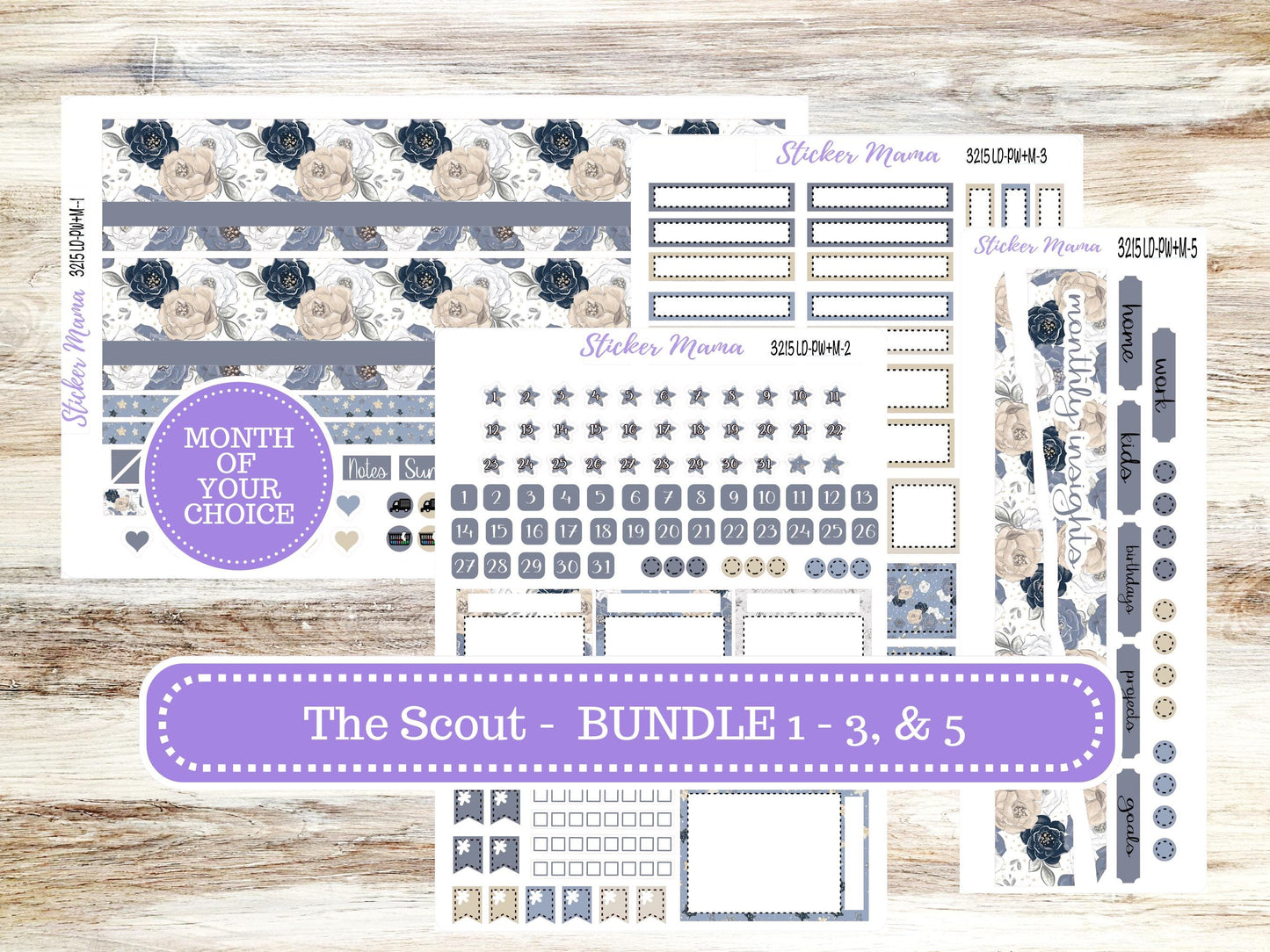 Laurel Denise Large Scout Planner Sticker Kit | Portrait Weekly + Monthly | Month of your Choice Charming Roses #3215 | 1-26