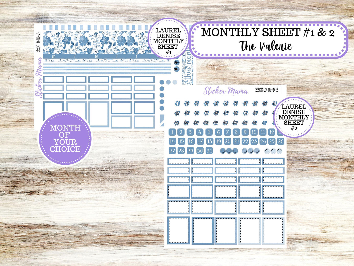 LD "The Valerie" || TEACHER Week + Month Planner Kit #3200 || Choose Your Month Blue Blossom || Laurel Denise Teacher Planner | 12-25
