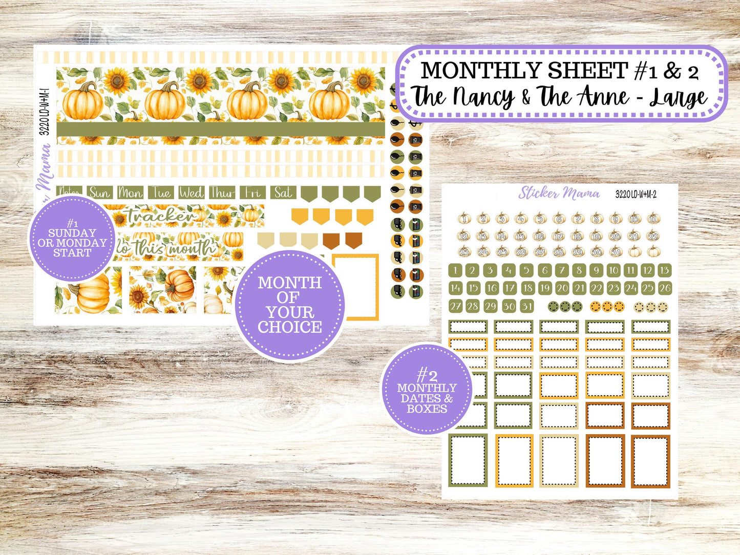 Laurel Denise Large Nancy & Anne Planner Sticker Kit | Vertical Horizontal Week + Month | Month of your Choice Fall | 3220 Sunflower | 6-26