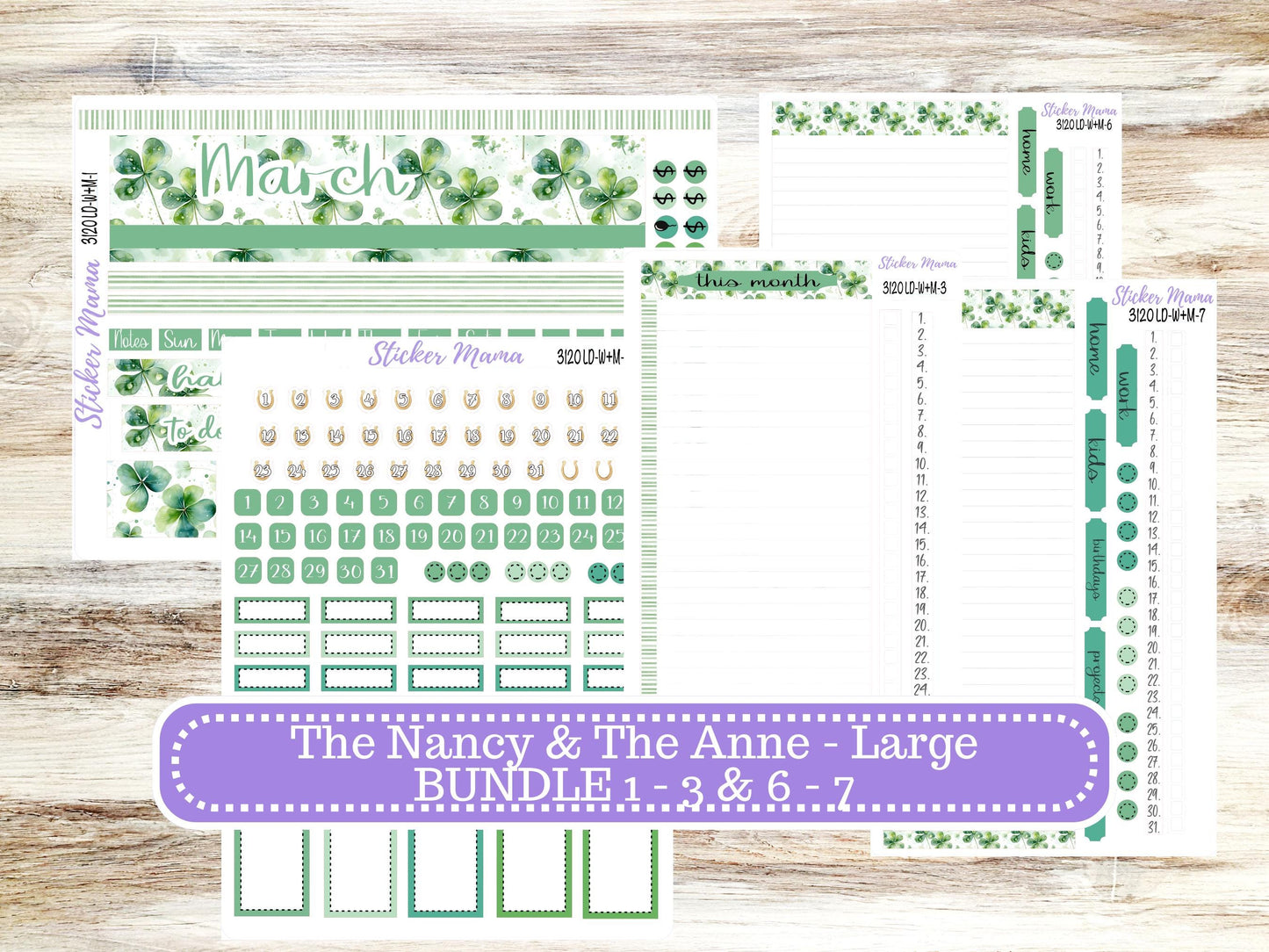 LD “The Nancy & Anne” Large || Week + Month PLANNER Monthly Kit #3120 || Horizontal Vertical Kit || March Shamrock Magic || 11-25