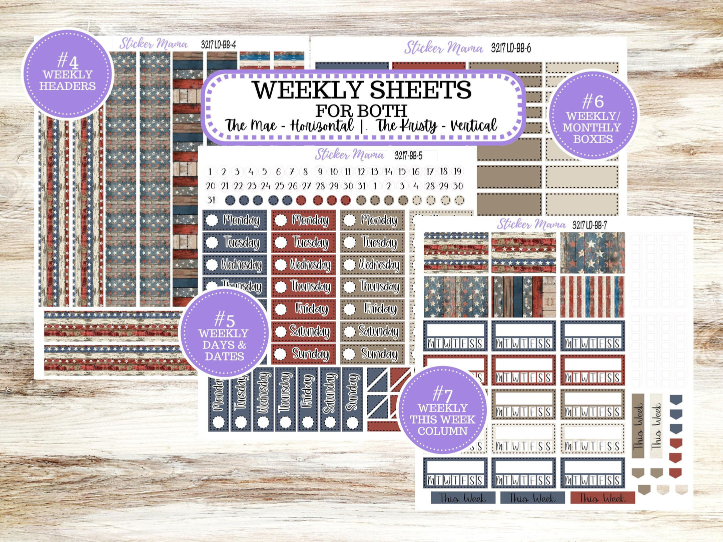 Laurel Denise Mae and Kristy Planner Sticker Kit | Book-Bound | July 3217 Old Glory | 4-26