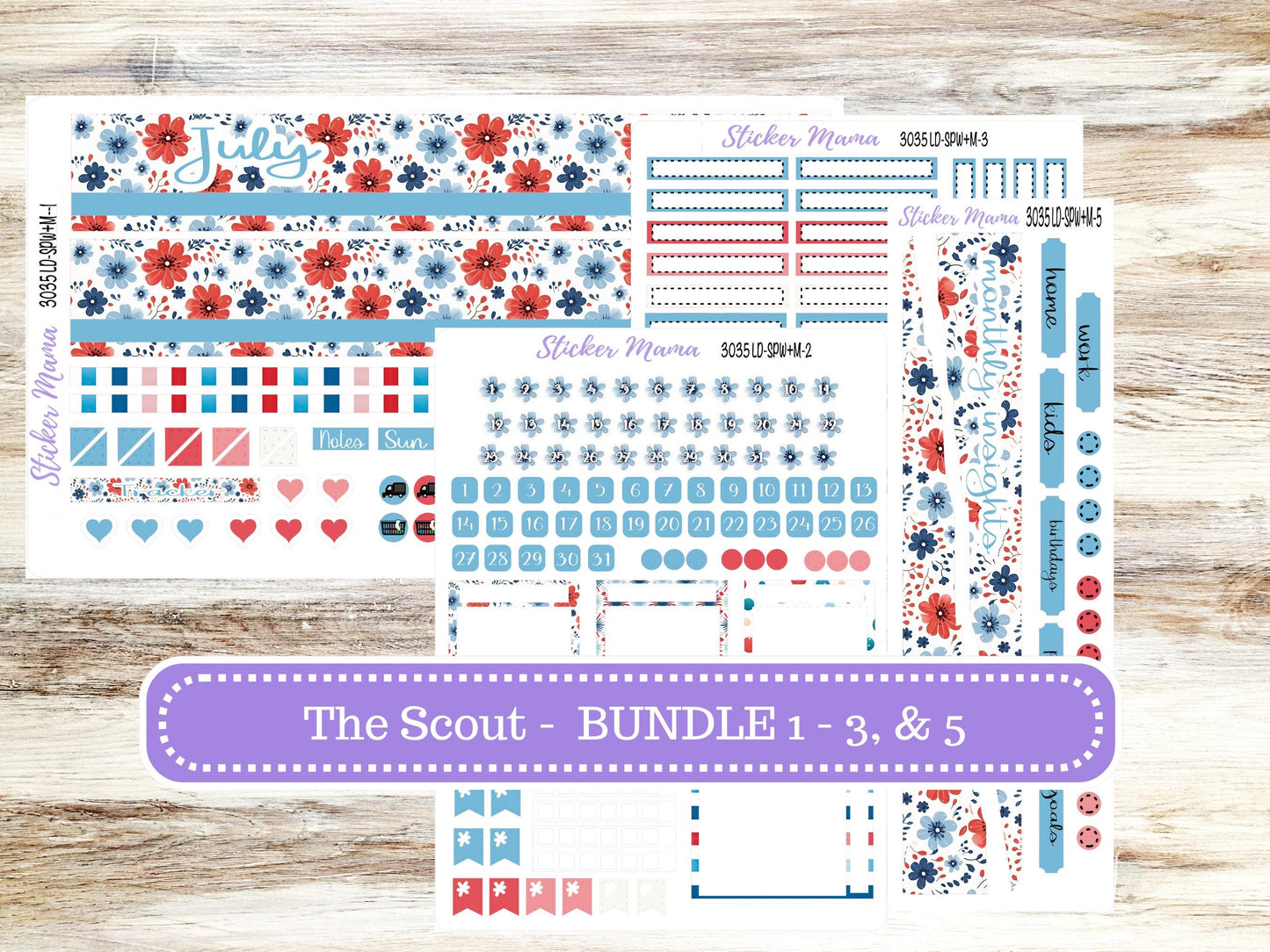 Laurel Denise Small Scout Planner Sticker Kit | Portrait Weekly + Monthly | July American Dream 3035 | 4-26