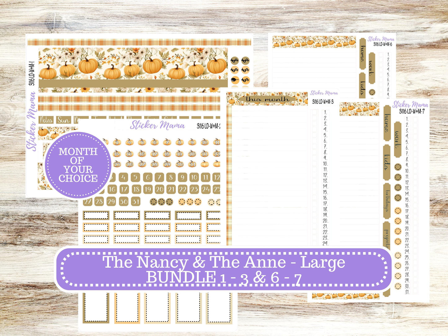 Laurel Denise Large Nancy & Anne Planner Sticker Kit | Vertical Horizontal Week + Month | Choose your own month | Fall 3116 Pumpkin Spice