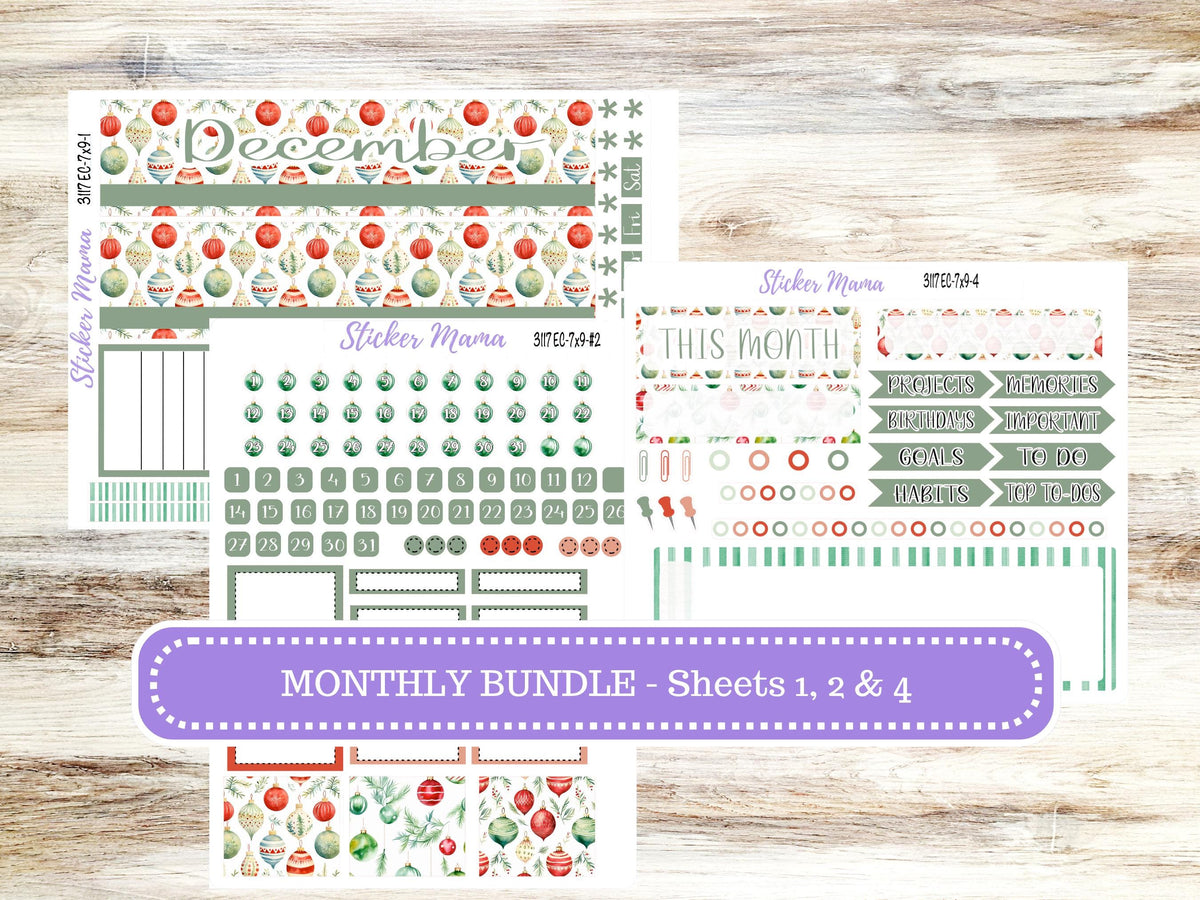 Erin Condren Monthly Planner Sticker Kit 3117 | 7X9 | December Jolly Jewels | 9-26