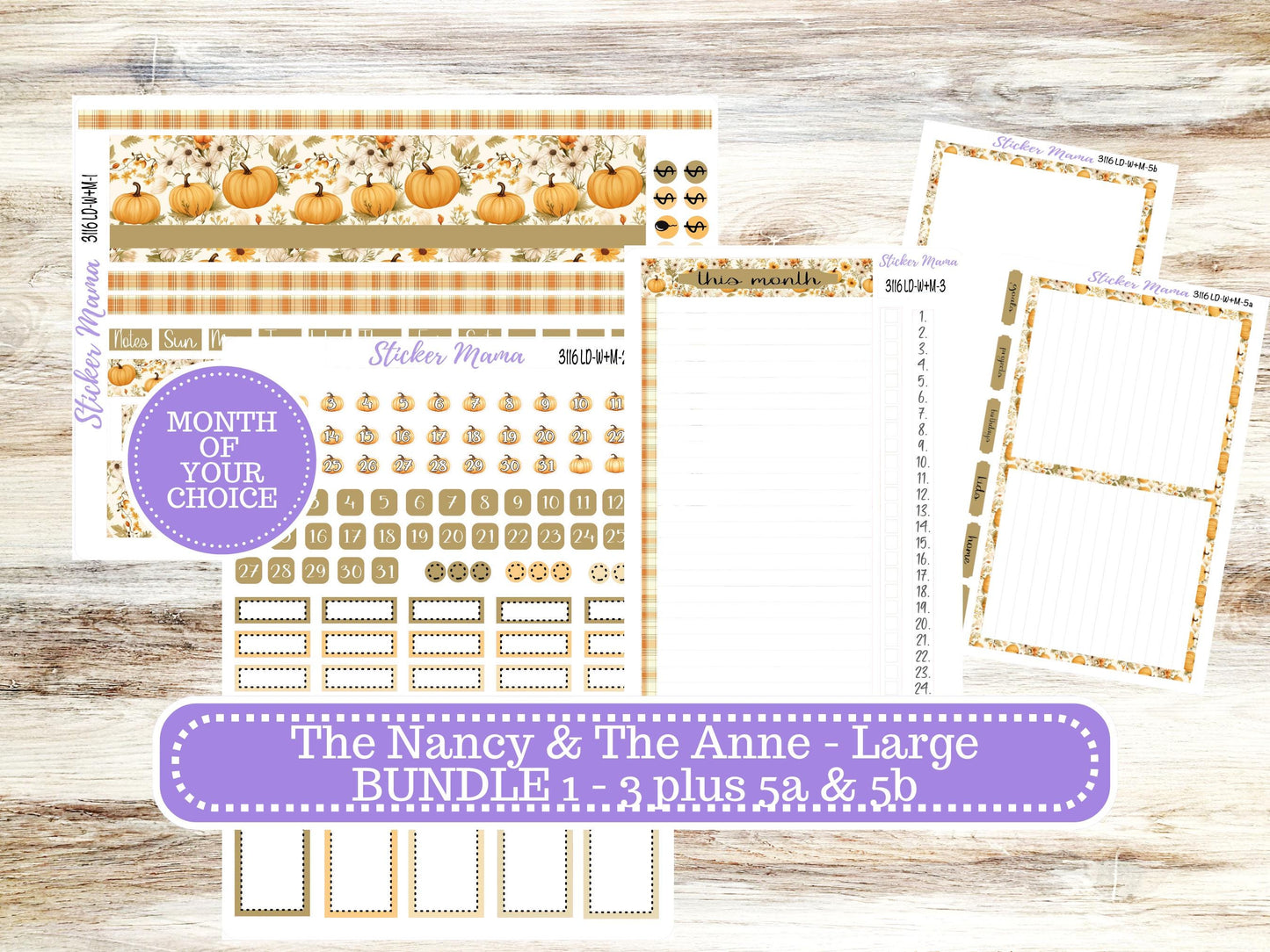 Laurel Denise Large Nancy & Anne Planner Sticker Kit | Vertical Horizontal Week + Month | Choose your own month | Fall 3116 Pumpkin Spice