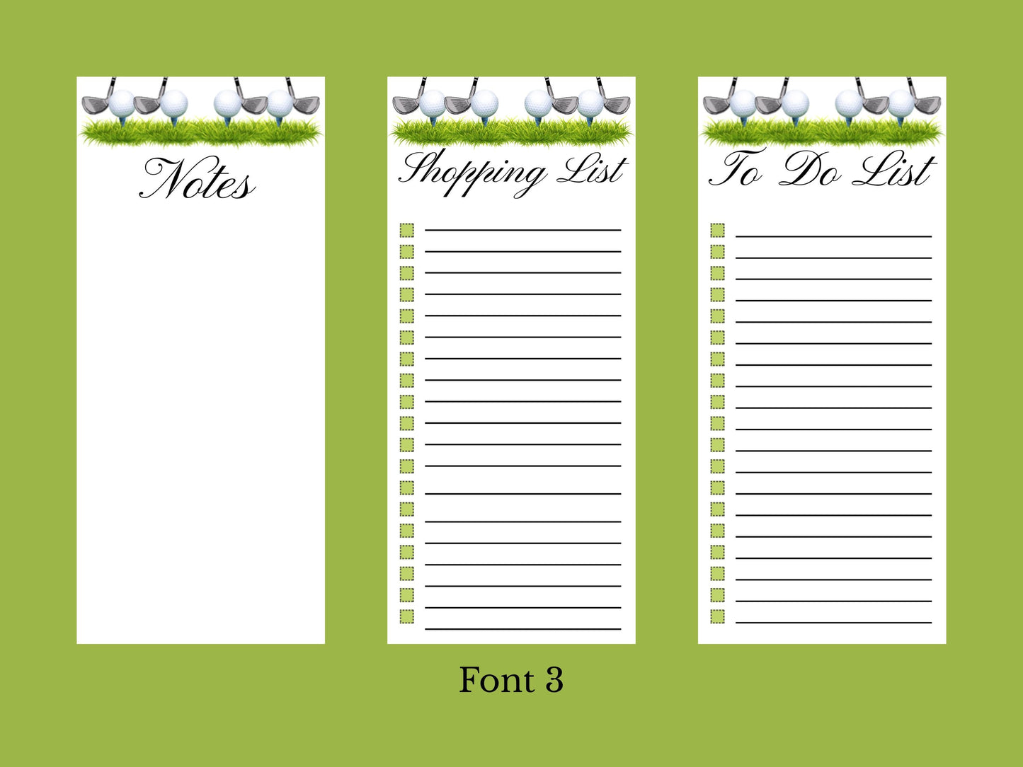 Tee Time - Golf Notepads | Set of Three | 3.5 x 8 | To Do List | Shopping List | Notes