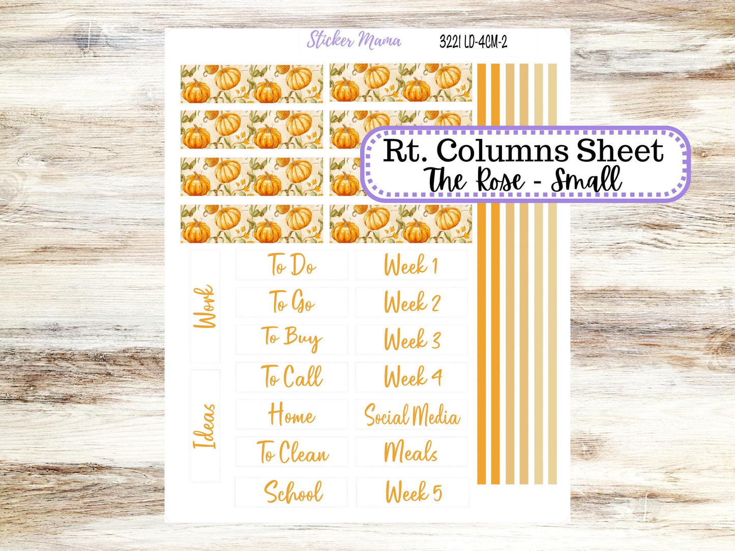 Laurel Denise Small Rose Planner Sticker Kit | 4 Column Mini | Project Mini  | Month of your Choice Fall | 3221 Pumpkins & Cornstalks