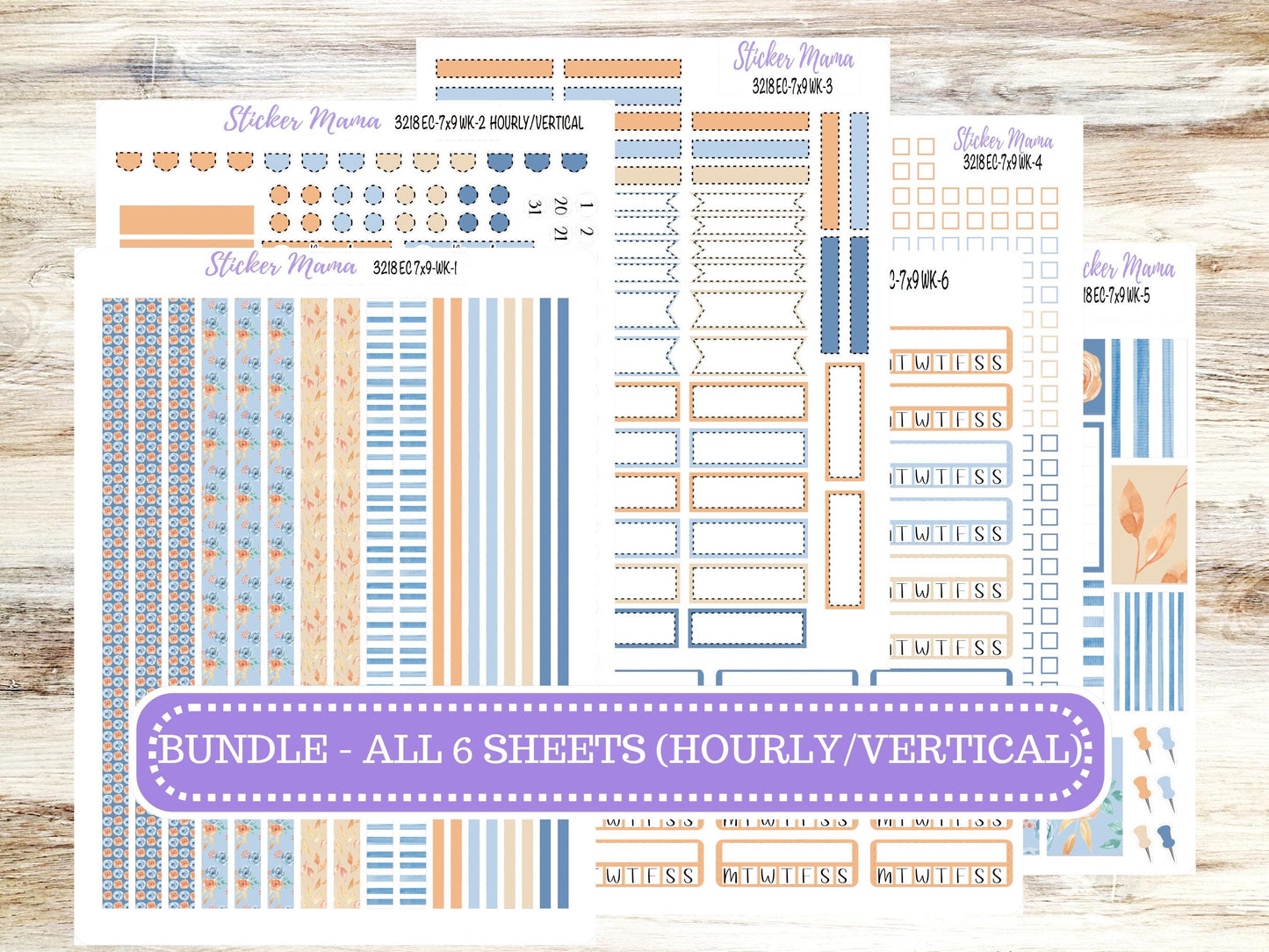 Erin Condren Weekly Planner Kit | Vertical & Hourly Stickers | WK-3218 Blossom Breeze