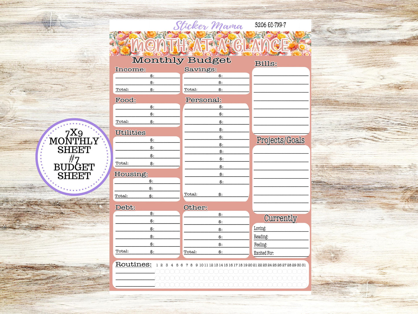 Erin Condren Monthly  Kit  7X9 | 3206 Falling Colors Stickers  | September