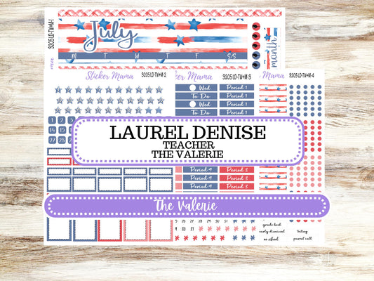 Laurel Denise Valerie Planner Stickers | LD Teacher Week + Month Planner Kit | July 3205 Patriotic Festivities | 4-26