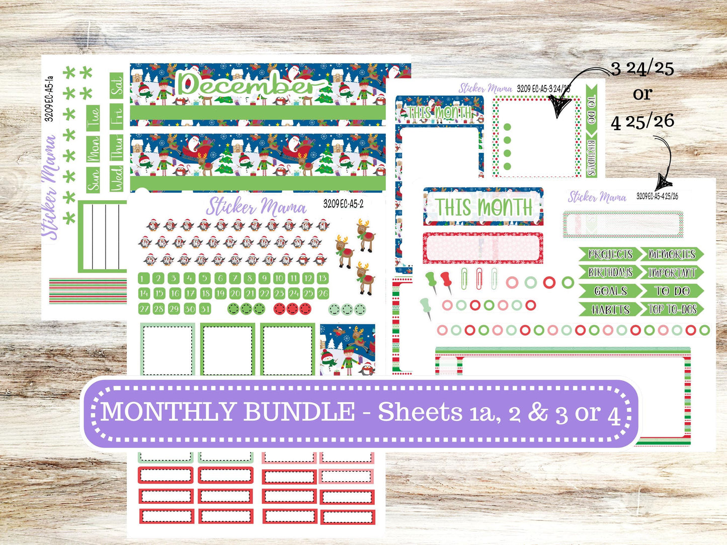 ERIN CONDRE Monthly Kit-3209 || A5 || Jolly Pines Stickers  || - ec December Monthly Kit - Monthly Planner Kits - Monthly Budget