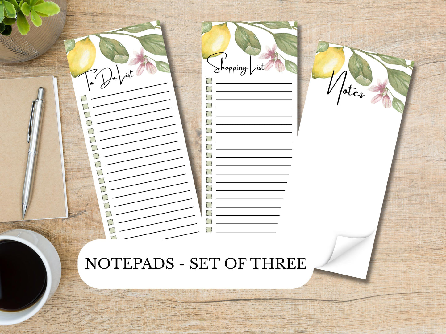 Lemon Delight Notepads | Set of Three | 3.5 x 8 | To Do List | Shopping List | Notes