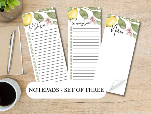 Lemon Delight Notepads | Set of Three | 3.5 x 8 | To Do List | Shopping List | Notes