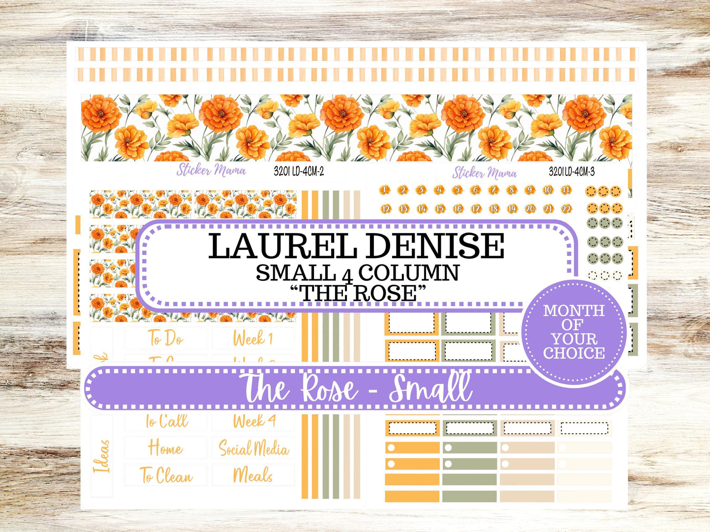 Laurel Denise Small Rose Planner Sticker Kit | 4 Column Mini | Project Mini  | Month of your Choice 3201 Fall Colors | 5-26