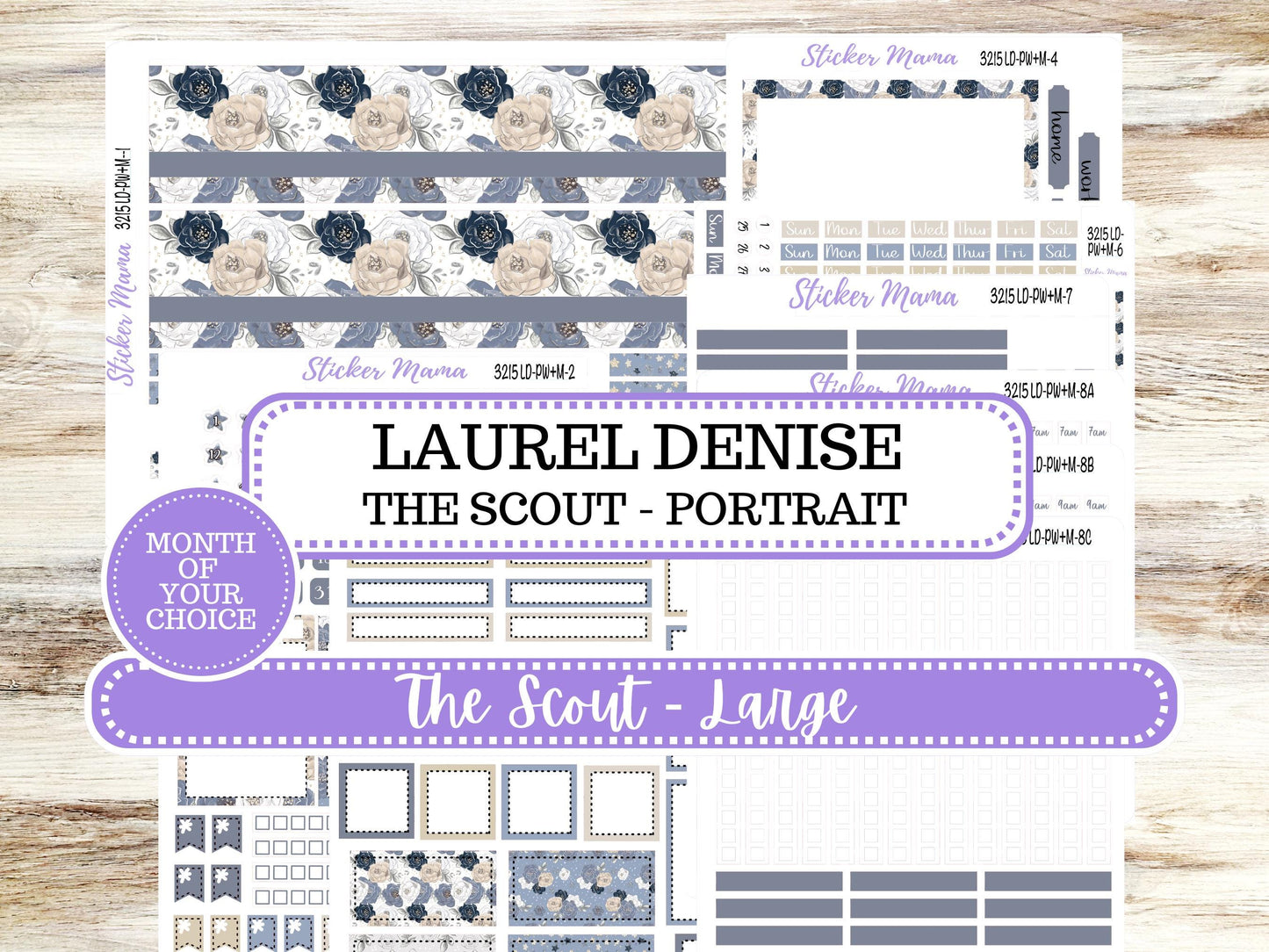 Laurel Denise Large Scout Planner Sticker Kit | Portrait Weekly + Monthly | Month of your Choice Charming Roses #3215 | 1-26