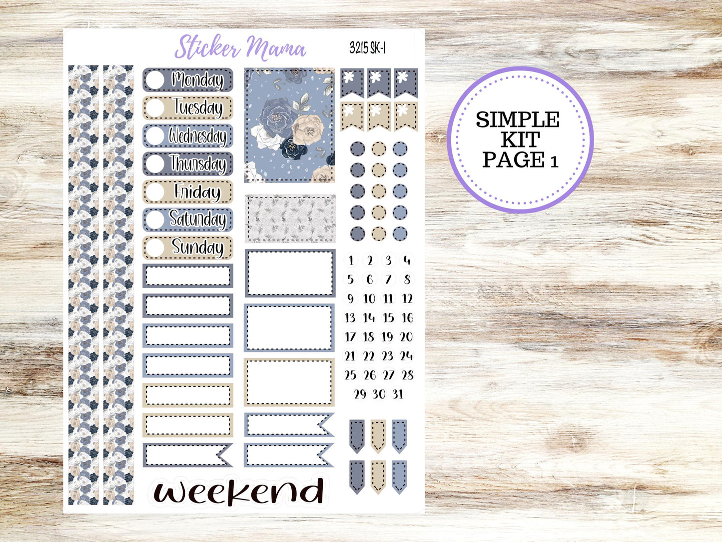Simple Planner Sticker Kit | 1.5" Planner Stickers | Charming Roses #3215