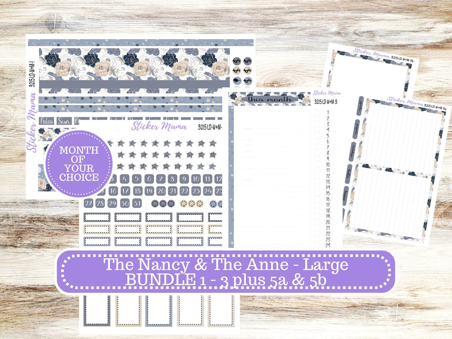 Laurel Denise Large Nancy & Anne Planner Sticker Kit | Vertical Horizontal Week + Month | Month of your Choice Charming Rose #3215 | 1-26
