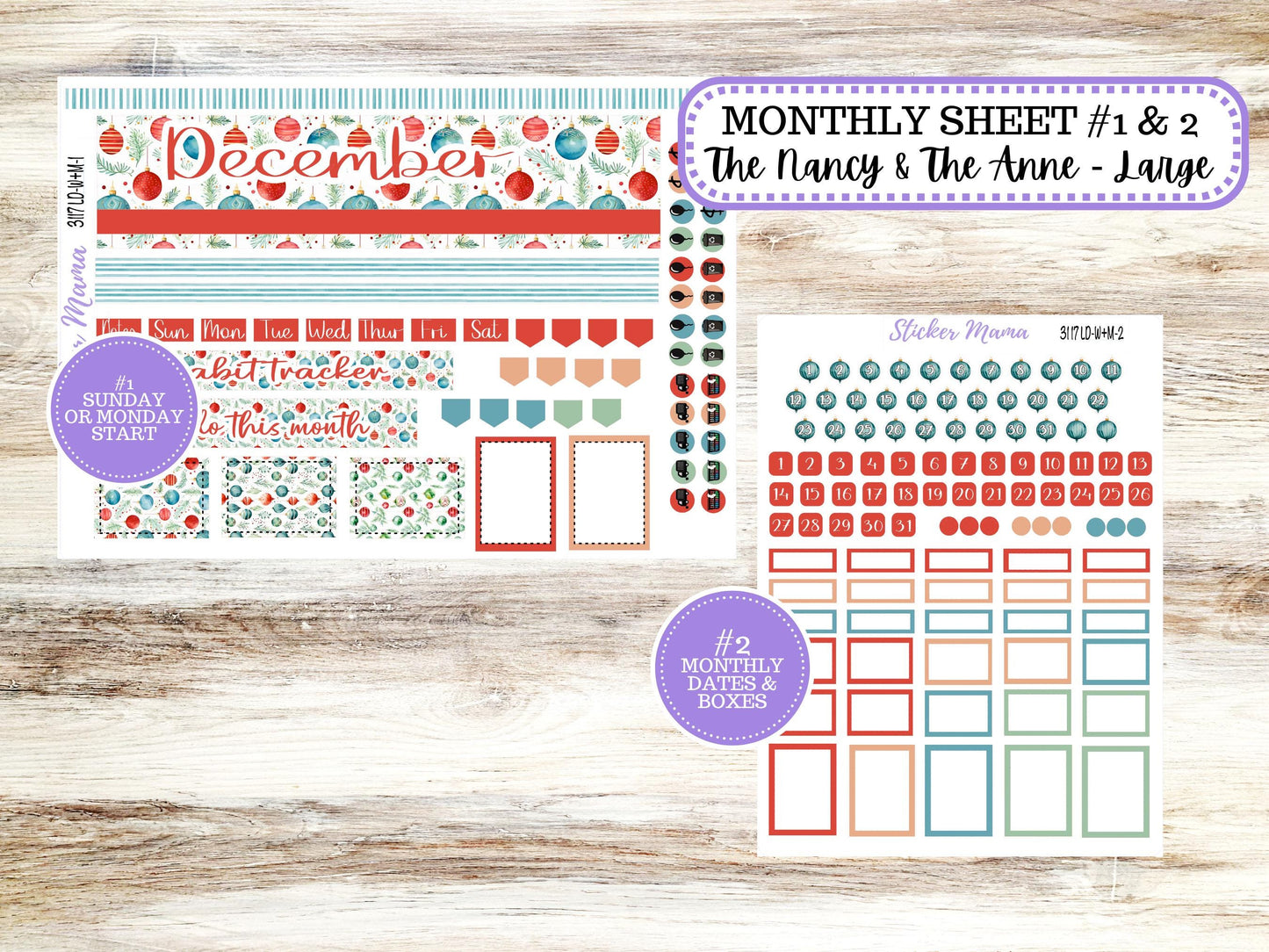 LD “The Nancy & Anne” Large || Week + Month PLANNER Monthly Kit #3117 || Laurel Denise Horizontal Vertical Kit || December || 9-25