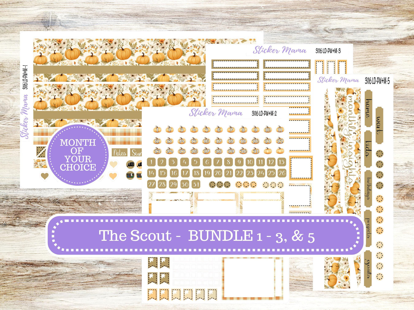 Laurel Denise Large Scout Planner Sticker Kit | Portrait Weekly + Monthly | Month of your Choice Fall | 3116 Pumpkin Spice | 7-26