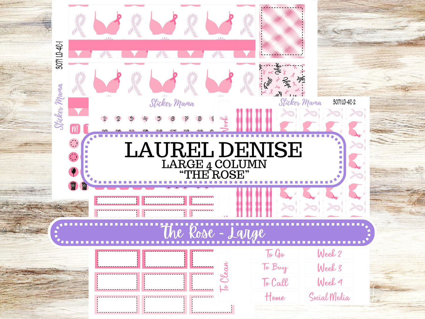 LD "The Rose" Large || 4-COLUMN (formerly project)  Planner Kit #3071 || Breast Cancer || Laurel Denise Stickers || Aug 25