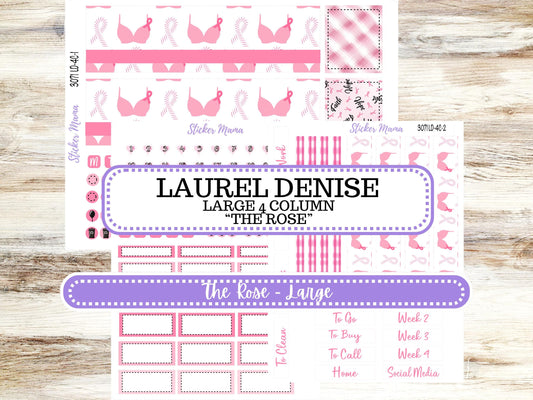 LD "The Rose" Large || 4-COLUMN (formerly project)  Planner Kit #3071 || Breast Cancer || Laurel Denise Stickers || Aug 25