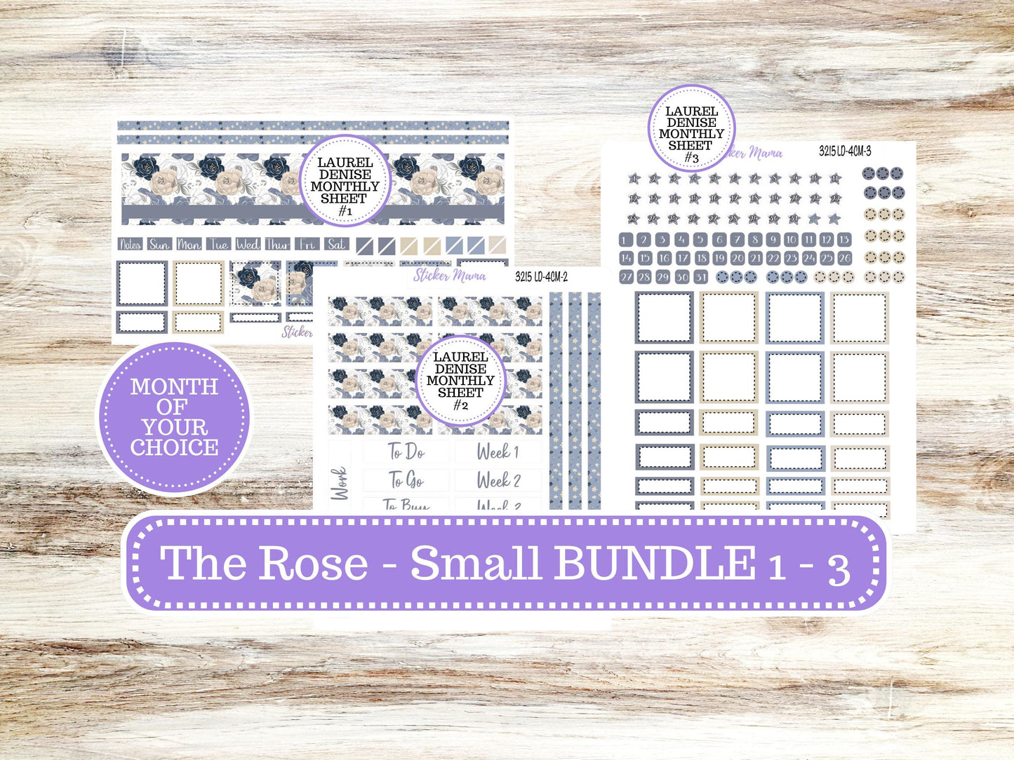 Laurel Denise Small Rose Planner Sticker Kit | 4 Column Mini | Project Mini  | Month of your Choice #3215 Charming Roses | 1-26