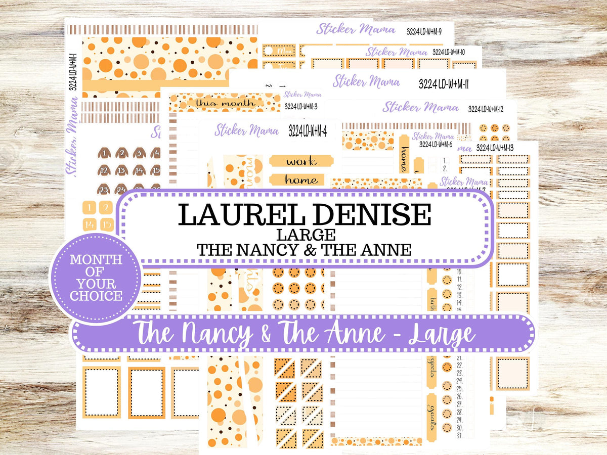 Laurel Denise Large Nancy & Anne Planner Sticker Kit | Vertical Horizontal Week + Month | Choose your own month | Fall Polka Dots 3224