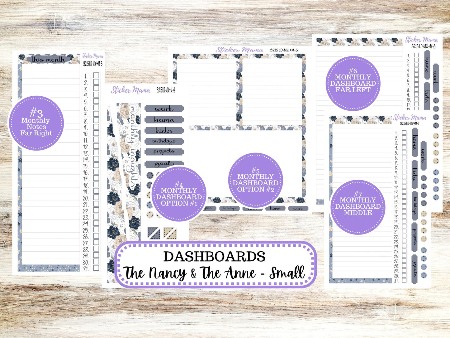 Laurel Denise Small Anne and Nancy Planner Sticker Kit | Small Week + Month | Choose your own Month #3215 Charming Roses | 1-26