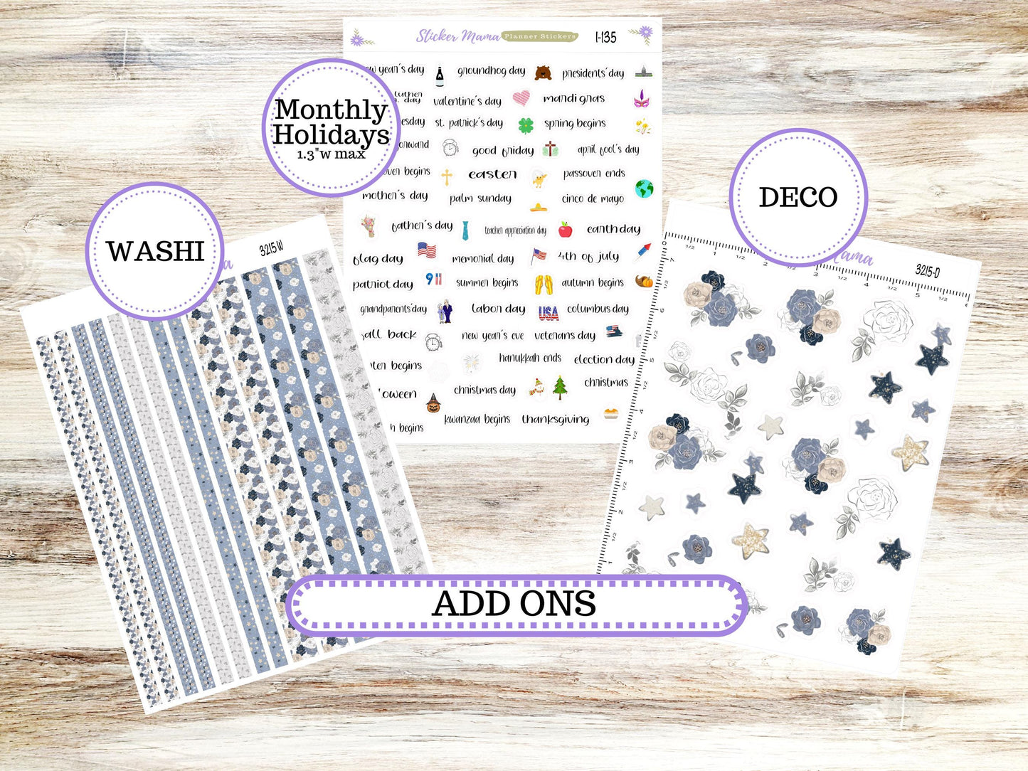 Laurel Denise Mae and Kristy Planner Sticker Kit | Book-Bound | Month of your Choice #3215 Charming Roses | 1-26
