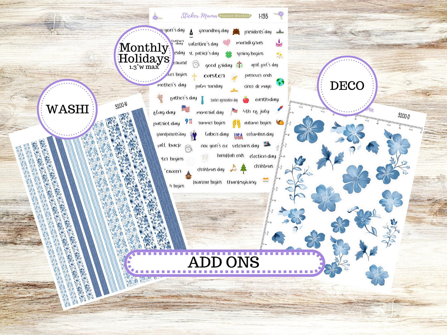 LD BOOK-BOUND Planner Kit #3200 || Cool Blue || Laurel Denise Kit || Laurel Denise Stickers || Undated - Month of your Choice || 12/25