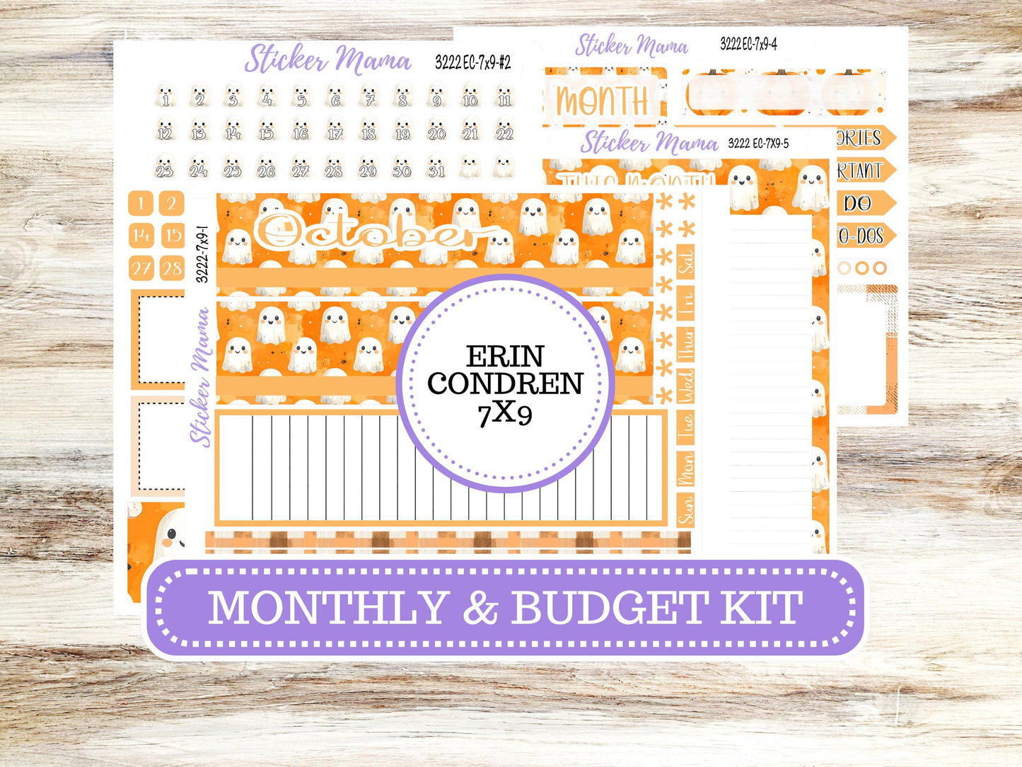 Erin Condren Monthly  Kit  7X9 | 3222 Cozy Ghost Stickers  | October