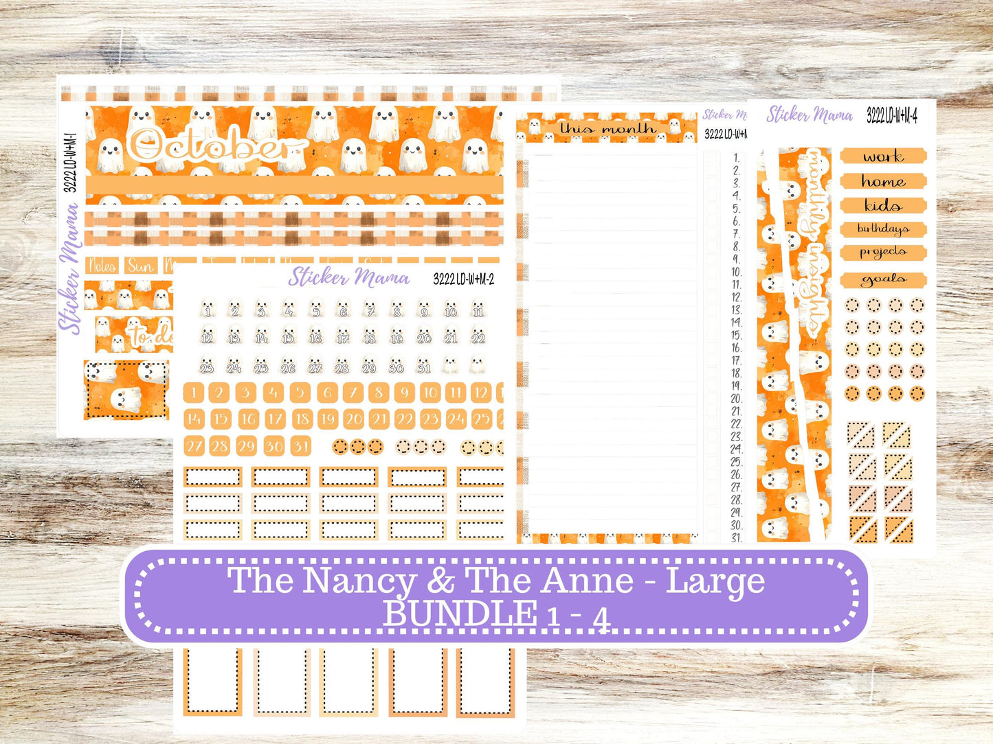 Laurel Denise Large Nancy & Large Anne Planner Sticker Kit | Vertical Horizontal Week + Month | October Cozy Ghost 3222 | 7-26