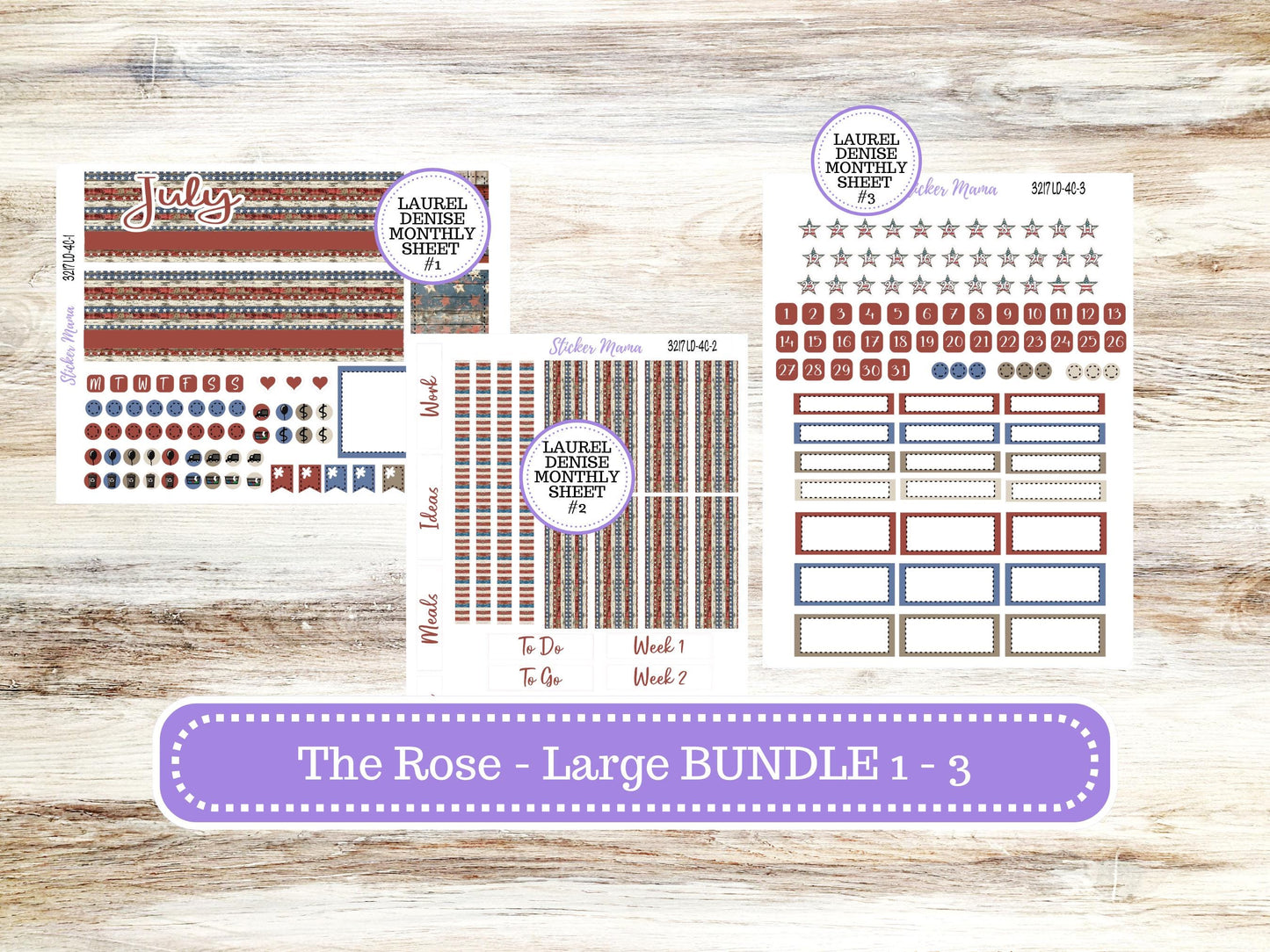 Laurel Denise Large Rose Planner Sticker Kit | 4-COLUMN (formerly project) | July Old Glory 3217 | 4-26